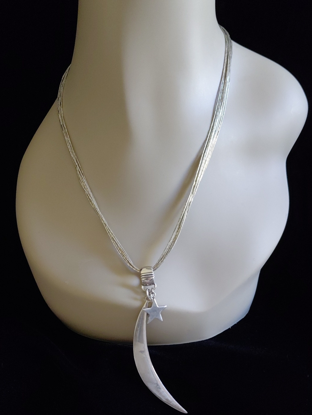 BARSE Sterling Silver Crescent Moon Star 10 Strand Liquid Silver Necklace
